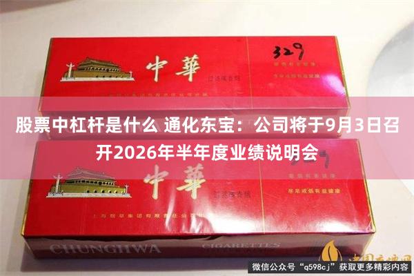 股票中杠杆是什么 通化东宝：公司将于9月3日召开2026年半年度业绩说明会